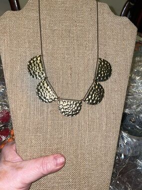 Hammered Half-Moon Pendant Necklace in Gold Tone